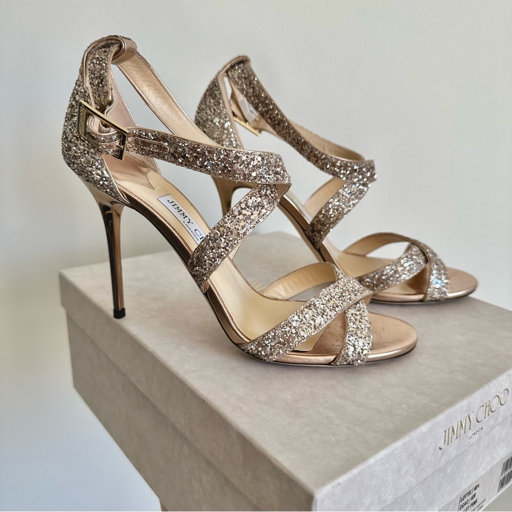 Jimmy Choo “Lottie” Ballet Pink Glitter Sandals